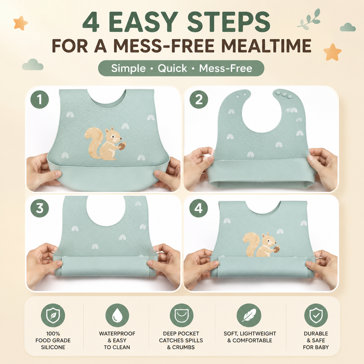 Newborn baby food scraps with pocket for Baby Food Feeding (Pack of 2)
