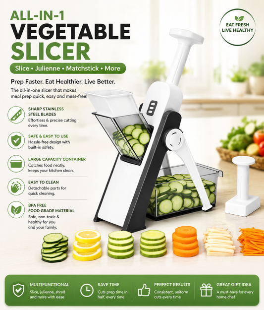 Manual Vegetable Cutter with Food Container / Adjustable Vegetable Slicer & Julienne Cutter