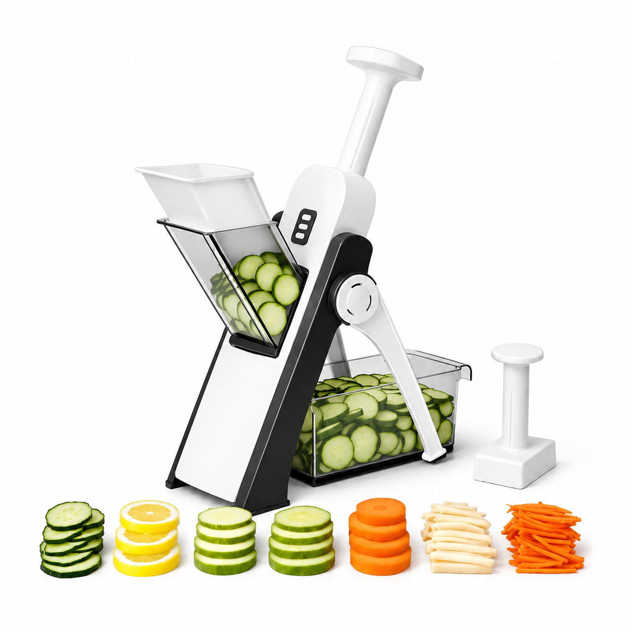 Manual Vegetable Cutter with Food Container / Adjustable Vegetable Slicer & Julienne Cutter