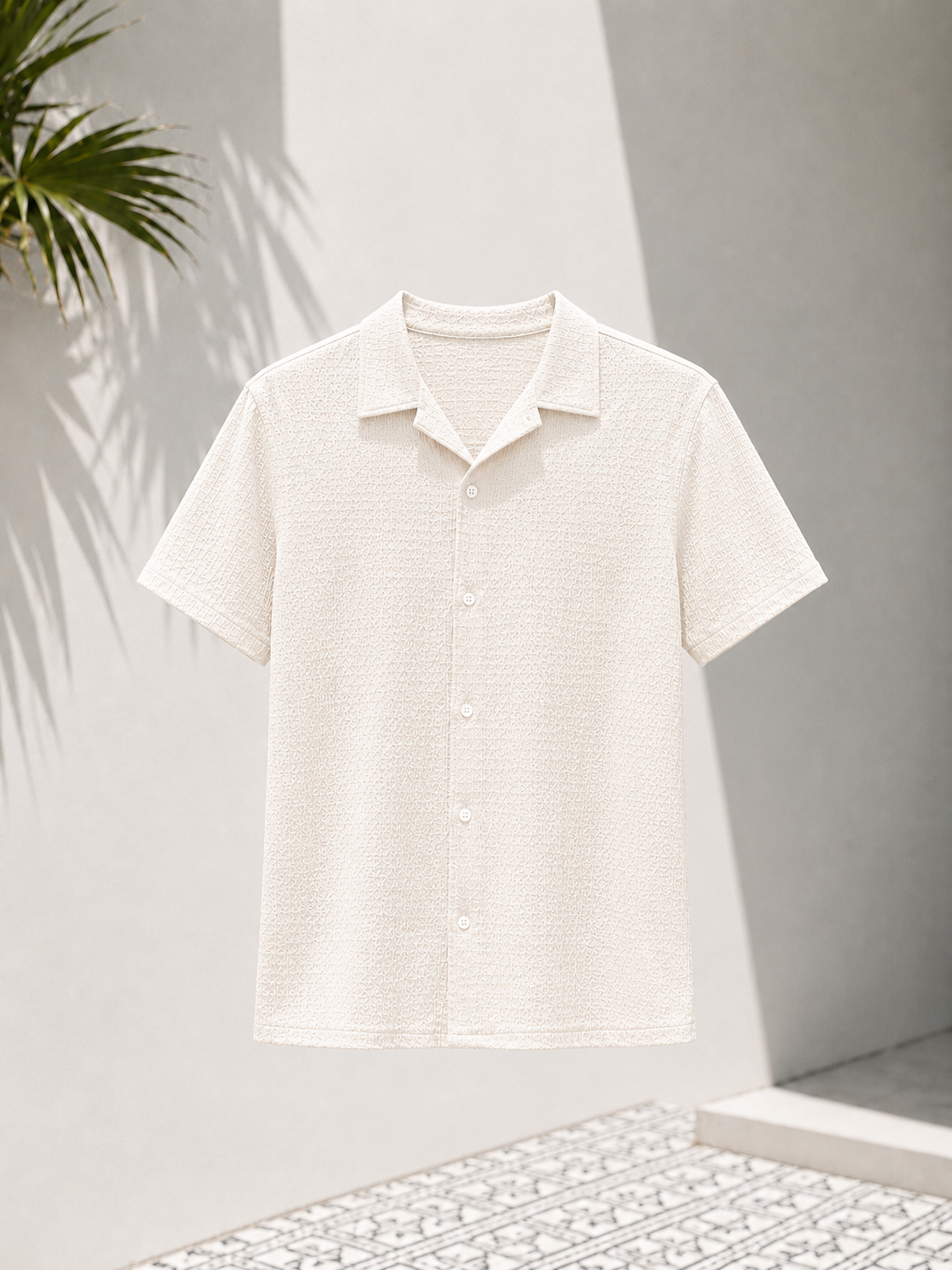 Premium Men's Off-White Waffle Knit Club Collar Shirt | Regular Fit | Summer