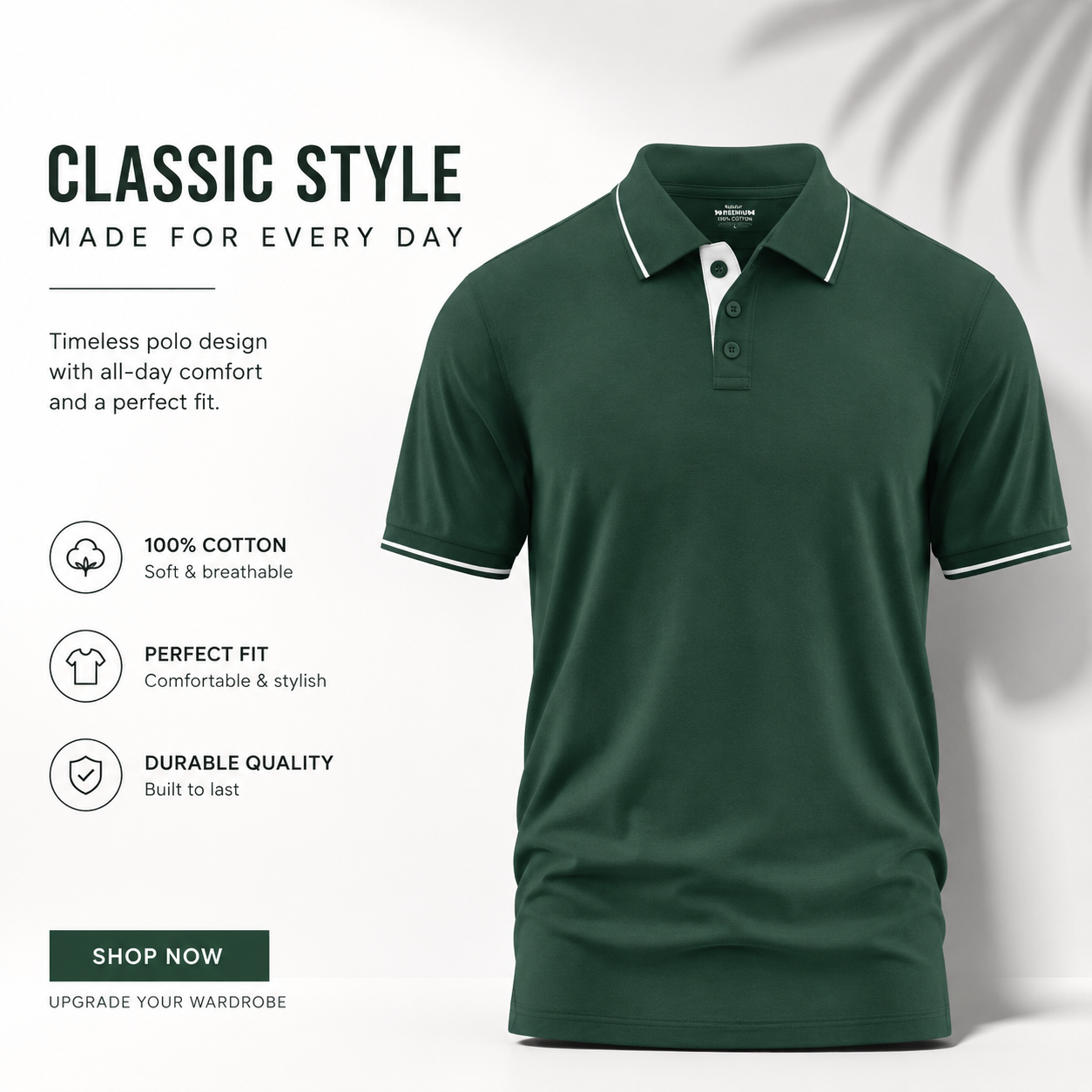 Premium Men's Bottle Green Polo T-Shirt with Tipped Collar | Half Sleeve