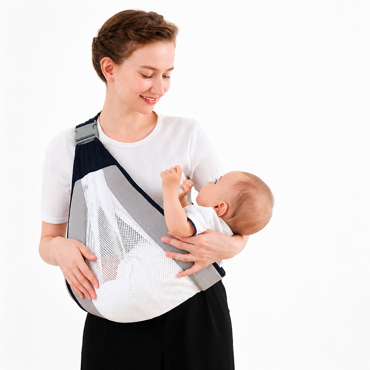 Baby Sling Carrier Adjustable Baby Holder Carrier Baby Half Wrapped Sling Hip Carrier Breathable Cotton Mesh Fabric for Newborn