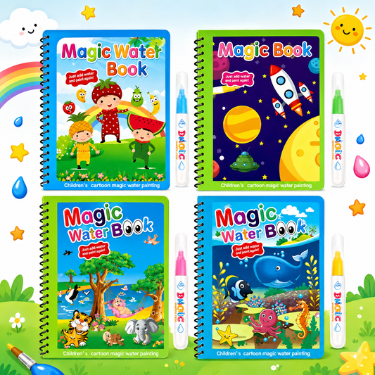 Magic Water Coloring Book Reusable Aqua Painting Books with Water Pen for Toddlers & Kids