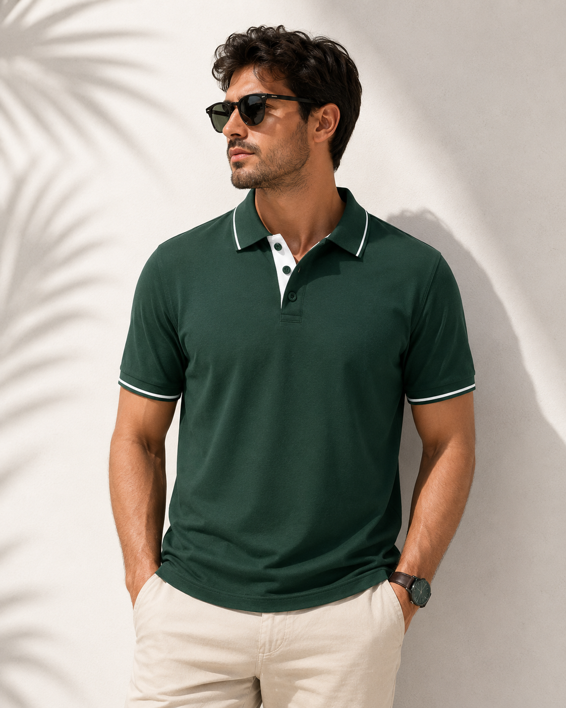 Premium Men's Bottle Green Polo T-Shirt with Tipped Collar | Half Sleeve
