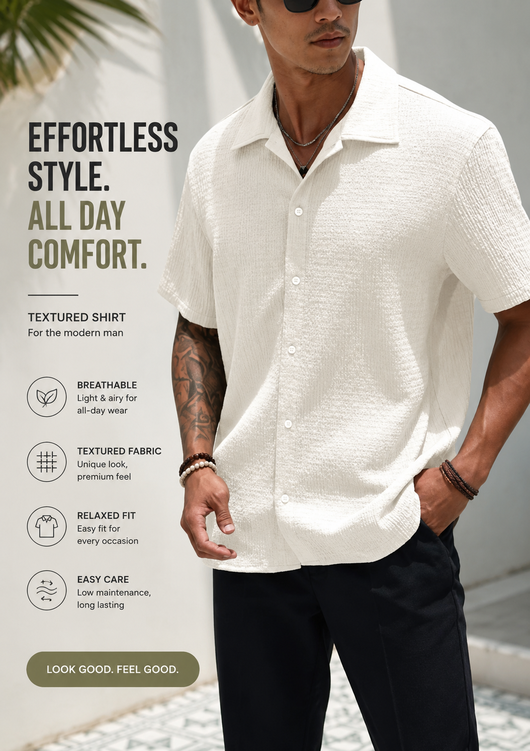 Premium Men's Off-White Waffle Knit Club Collar Shirt | Regular Fit | Summer