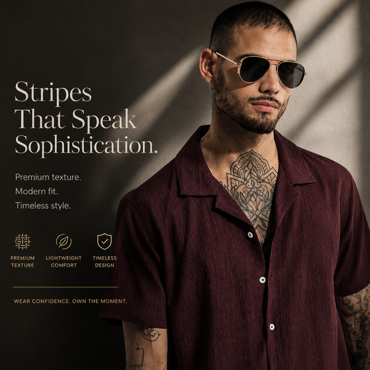 Casual Cuban Collar Short Sleeve Shirt – Rich Burgundy
Men's Relaxed Camp Collar Textured Shirt in Wine – Summer Casual