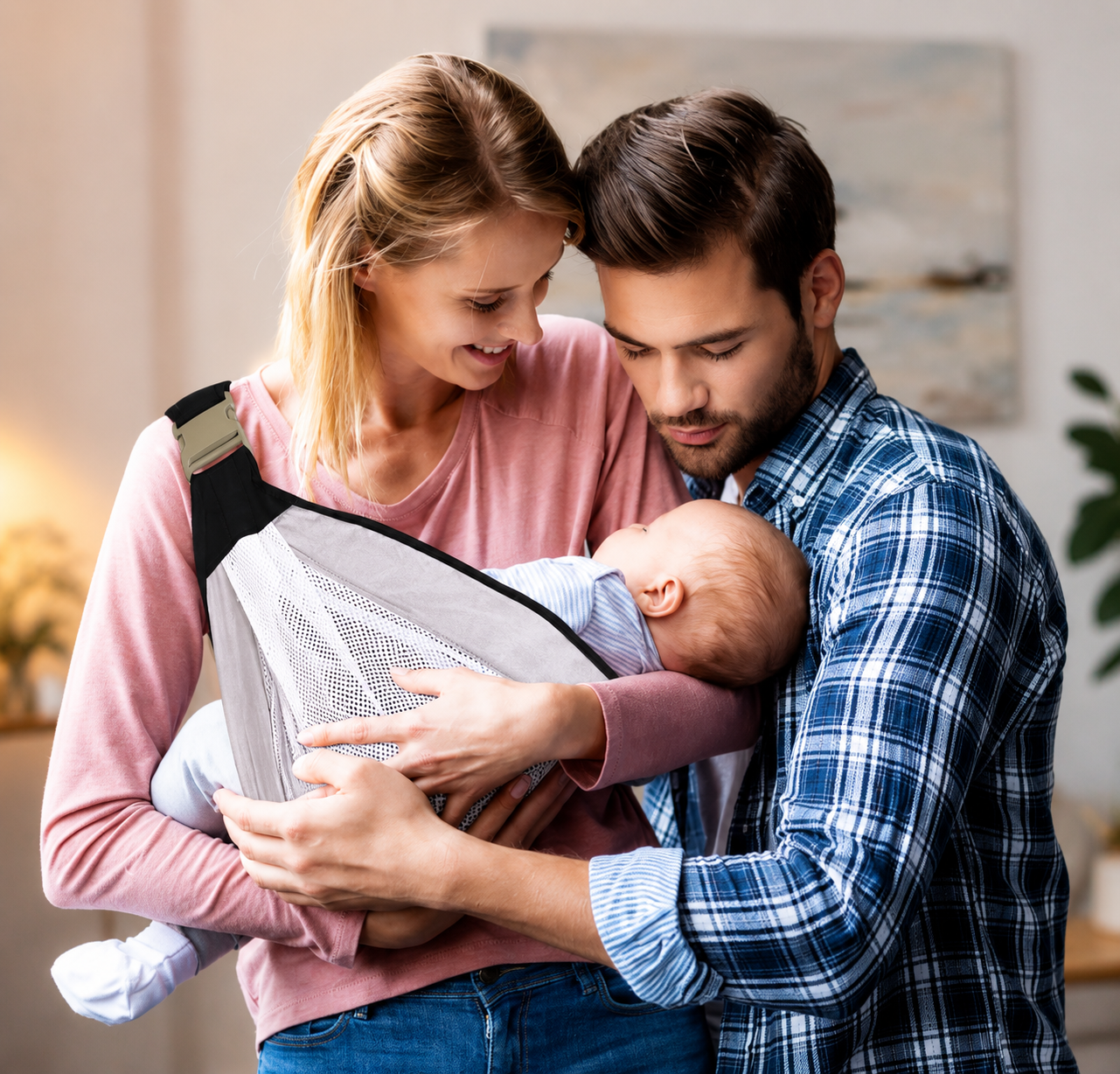 Baby Sling Carrier Adjustable Baby Holder Carrier Baby Half Wrapped Sling Hip Carrier Breathable Cotton Mesh Fabric for Newborn