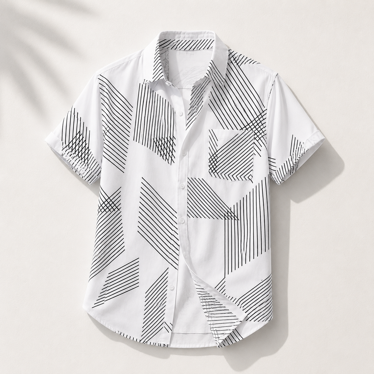 Men's Trendy White Graphic Line Print Shirt | Summer Casual Wear
