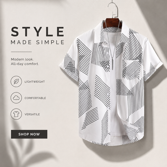 Men's Trendy White Graphic Line Print Shirt | Summer Casual Wear